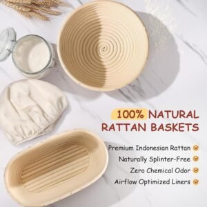KOACKL Sourdough Bread Starter Kit with Round and Oval Banneton Proofing Baskets